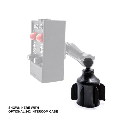 RAM Stubby cup holder base installed in vehicle cup holder with double socket arm attached