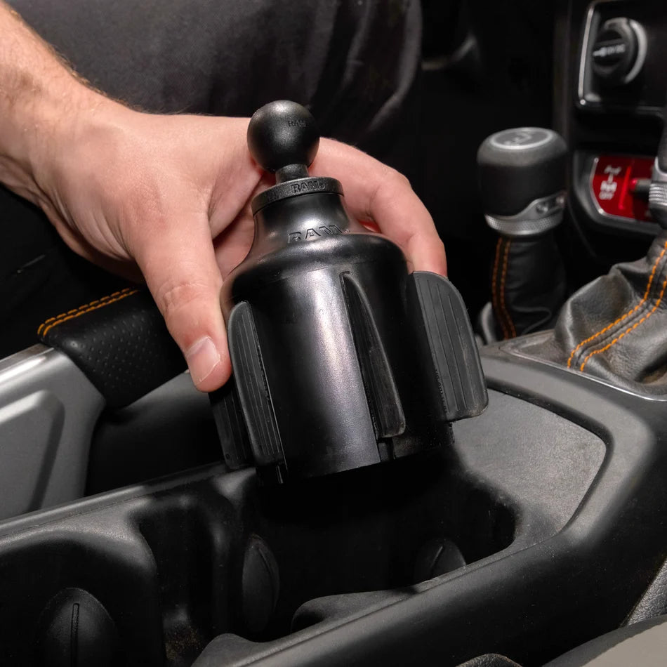 RAM Stubby cup holder base top view showing B-Size ball mount and composite shell