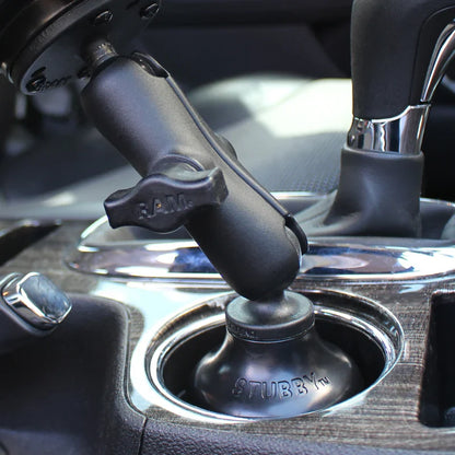 RAM Stubby cup holder base side view showing flexible rubber support fins