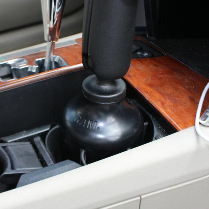 RAM Stubby cup holder ball base product shot — low-profile composite mounting base with B-Size rubber ball