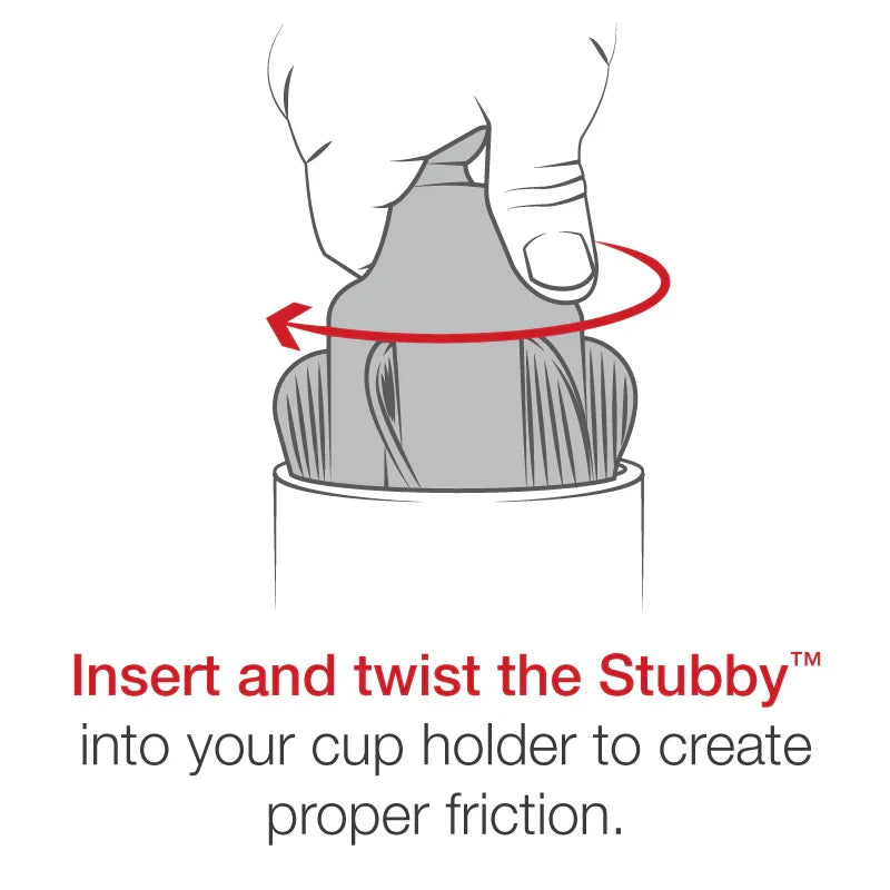 Diagram showing how to insert and twist the RAM Stubby cup holder base to create proper friction