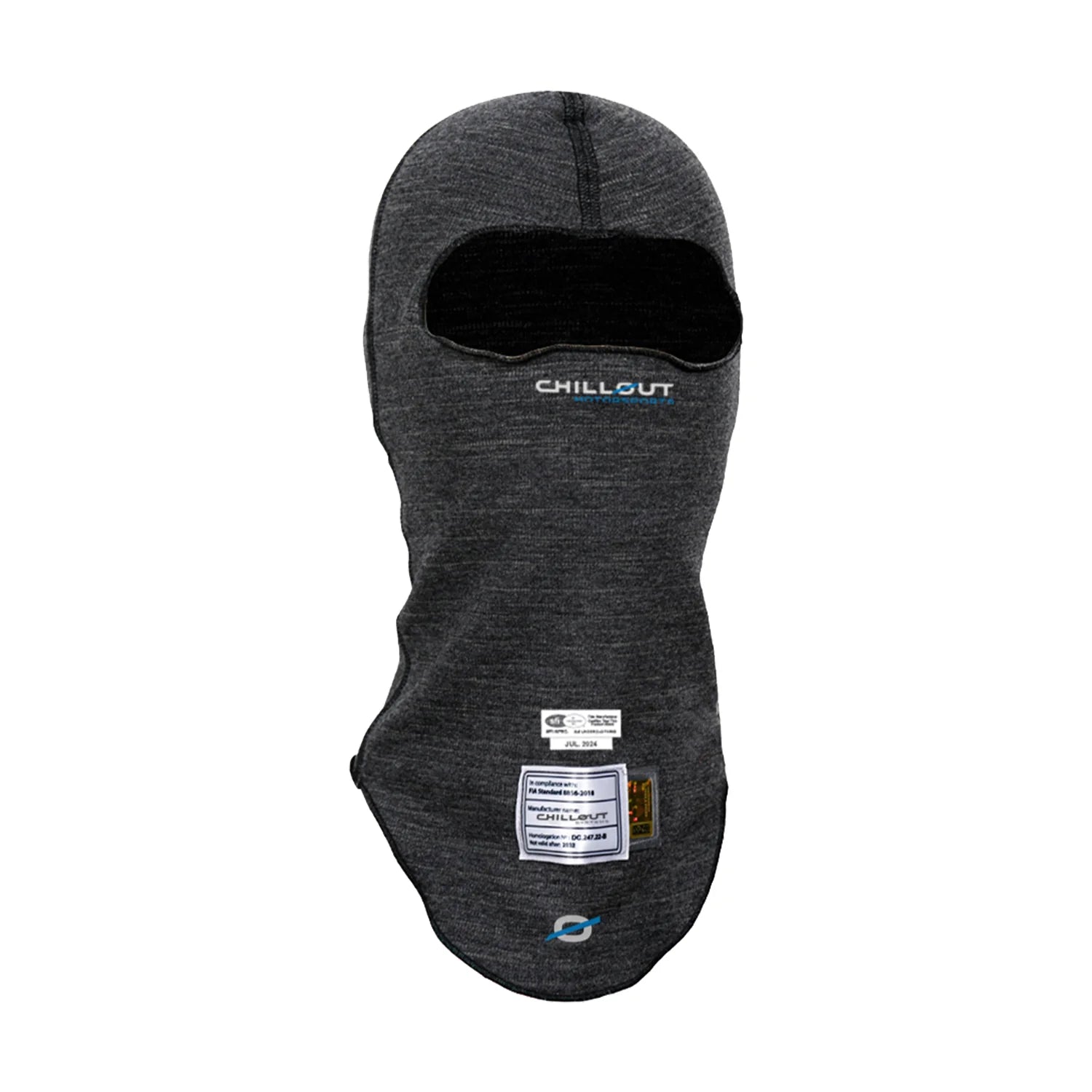 Gray balaclava with 'Chillout' branding on a white background
