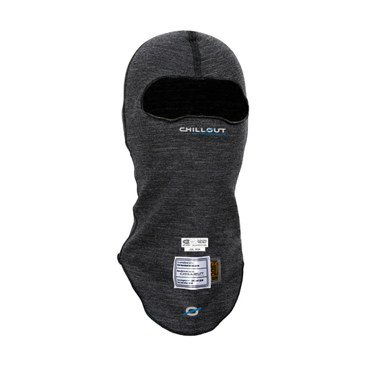 Gray balaclava with 'Chillout' branding on a white background