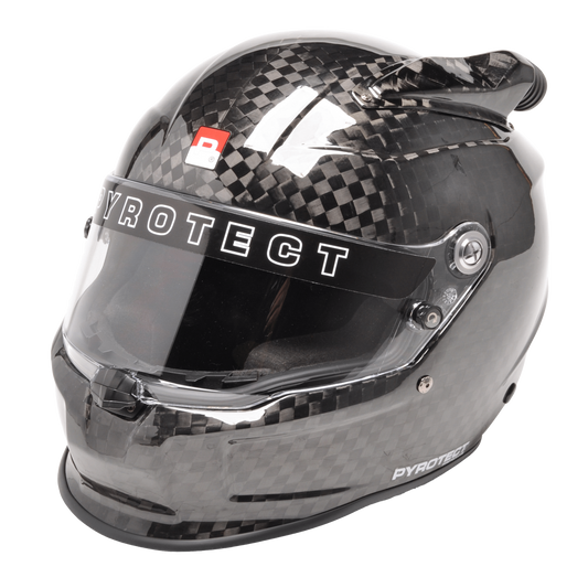 Pyrotect Pro Air Vortex DB Mid Forced Air Helmet, SA2025, 12K carbon fibre, front three-quarter view