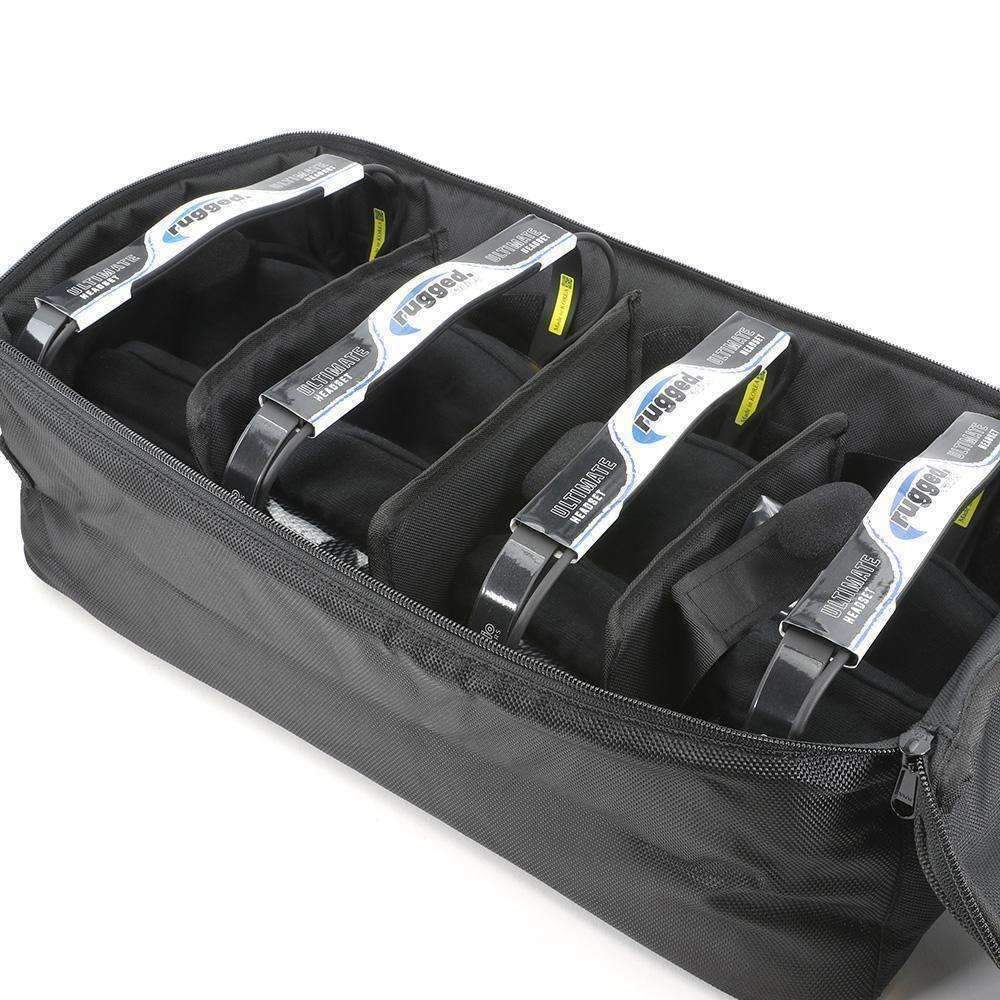 Four example headsets in divided HS4-BAG compartments; headsets not included