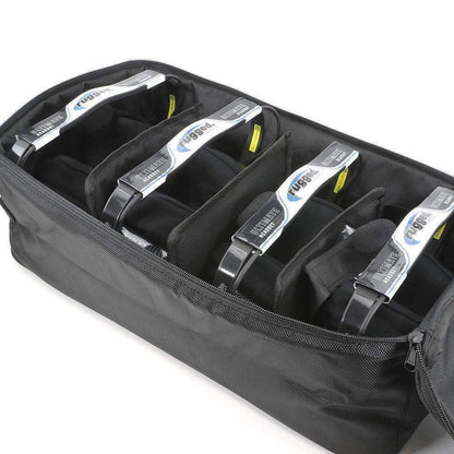 Four example headsets in divided HS4-BAG compartments; headsets not included
