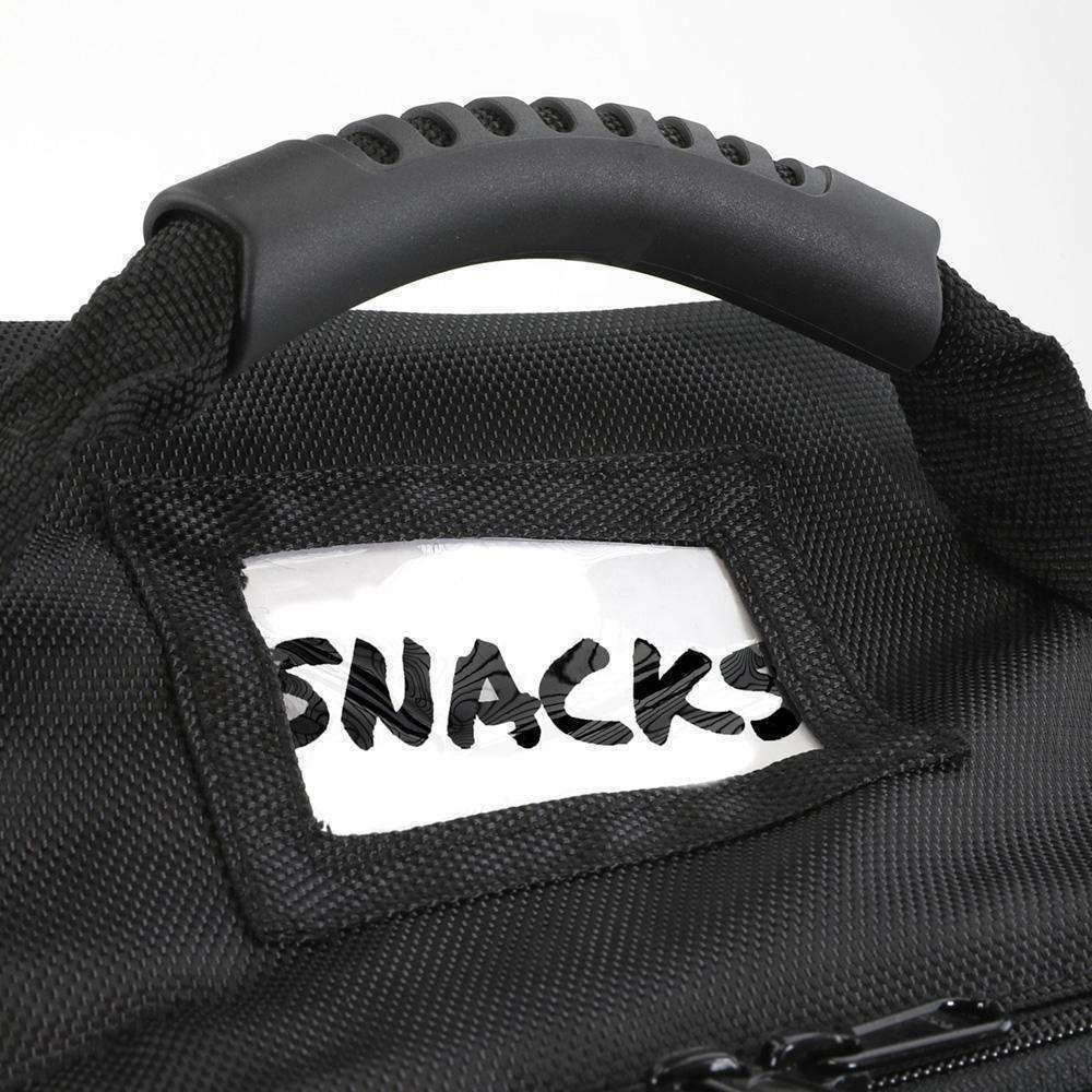 HS4-BAG carry handle and label pocket shown with an example handwritten label