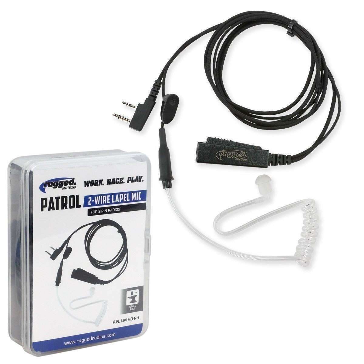 Ear Rape Microphone 2-Wire Lapel Mic with Acoustic Ear Tube for Rugged Handheld Radios ...
