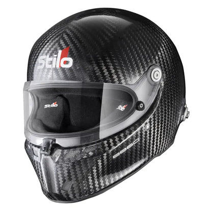 Carbon fiber fia 8860 helmet with Stilo branding on a white background