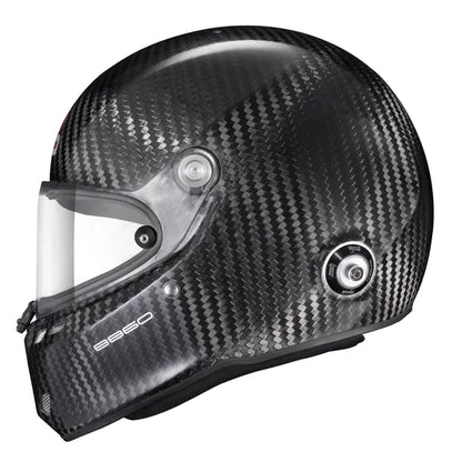 Carbon fiber helmet with a clear visor on a white background the top car racing helmet