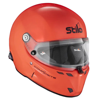 Orange Stilo racing helmet with clear visor on a white background
