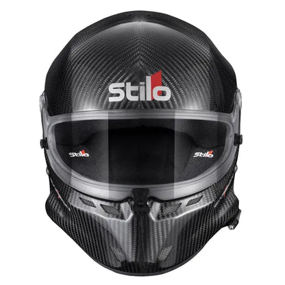 Stilo ST6 F Carbon Helmet front view — ultra-lightweight PURO carbon fibre shell, dual certified FIA 8859-2024 & SA2025